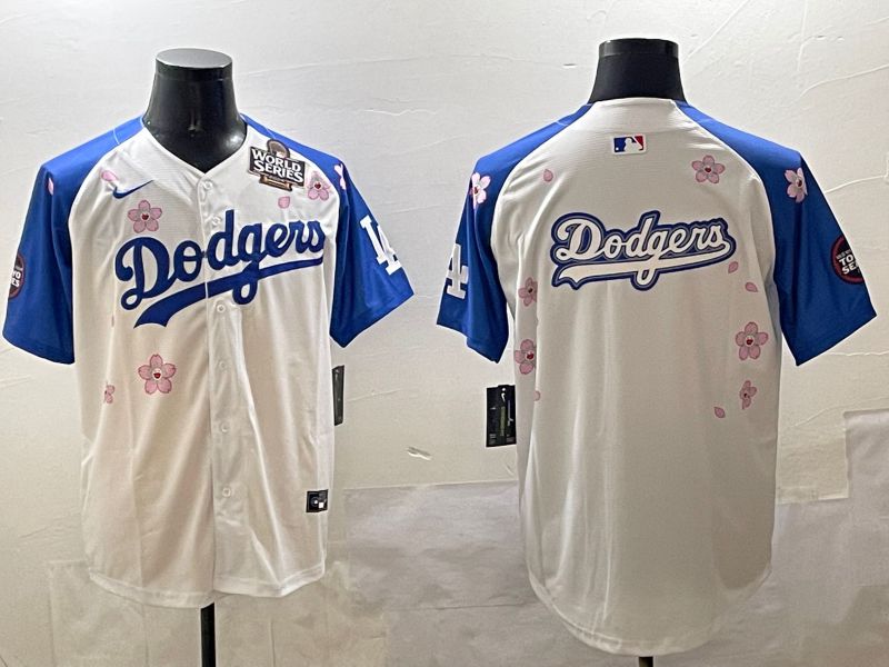 Men Los Angeles Dodgers Blank White Blue Sakura Edition 2025 Nike MLB Jersey style 15->los angeles dodgers->MLB Jersey